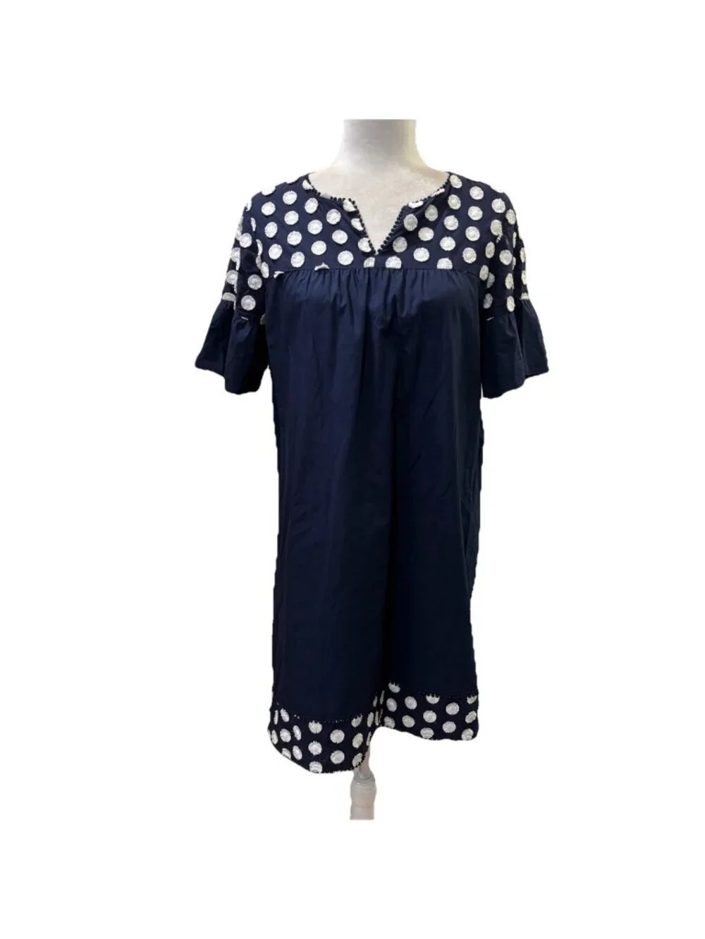 J Crew Bell Sleeve Polkadot Navy Blue Cotton Short Dress Size 6